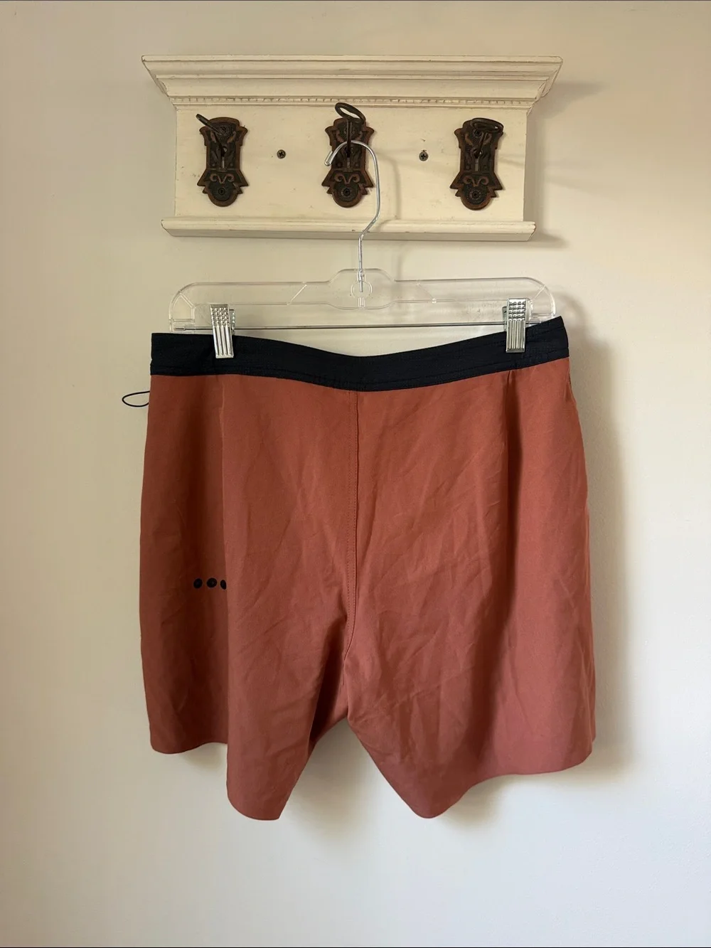 Men's Rust Swim Shorts with Black Trim Unlined Bathing Trunks Medium